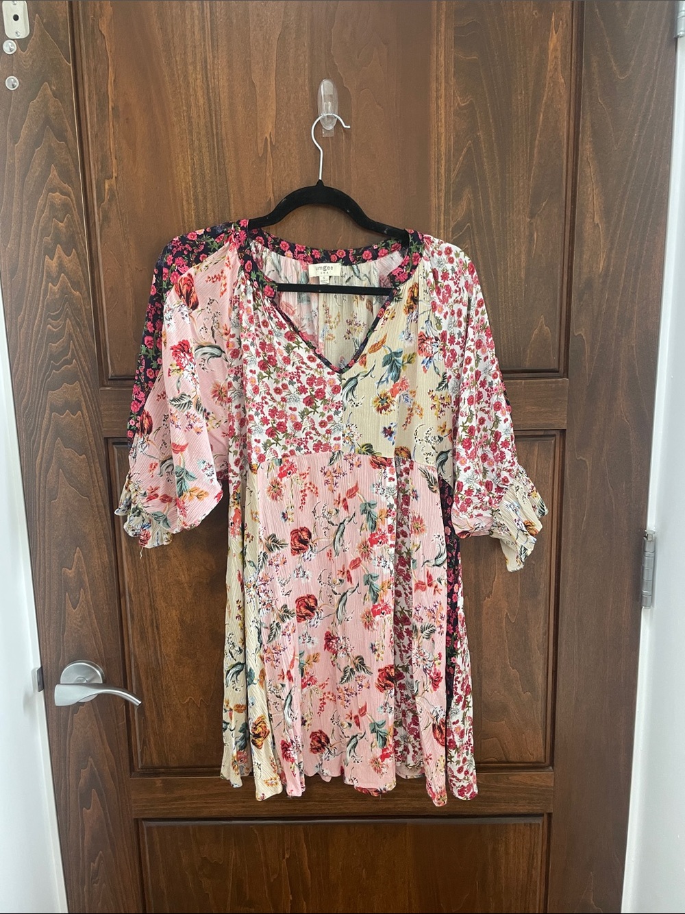 Umgee Pink Floral Patchwork V-Neck Tunic